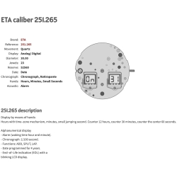 ETA 251 265 Mouvement swiss Made 251.265 numérique-analogique chronographe calibre quartz montres