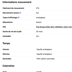 Calibre ETA 251.262 authentique pièce horlogerie mouvement suisse quartz ETA 251262 aiguilles, disque dateur