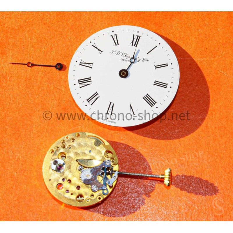 L.U CHOPARD Cie Genève Porcelain white Romans numerals watch part dial, hands, mechanical caliber 17 jewels
