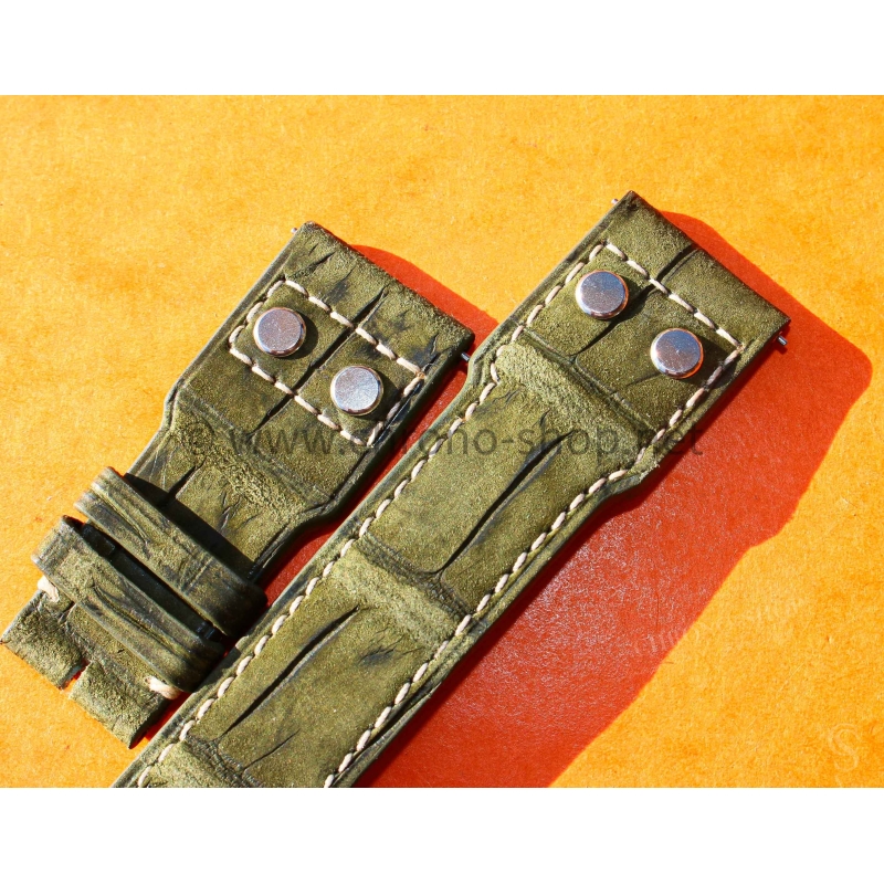 IWC Craftmanship Rivets Kaki Olive Alligator leather Big Pilot watches 5002,5004,5009,Timezoner,IW500407 Zegg & Cerlati
