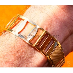 Original 70s vintage Extensible Gold plated Bracelet 20mm Rally Perforated Racing Sport Straight ends