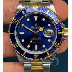 ROLEX CADRAN BLEU AU TRITIUM MONTRES SUBMARINER DATE OR ACIER 16803,16808,16613,16618 calibres 3035, 3135