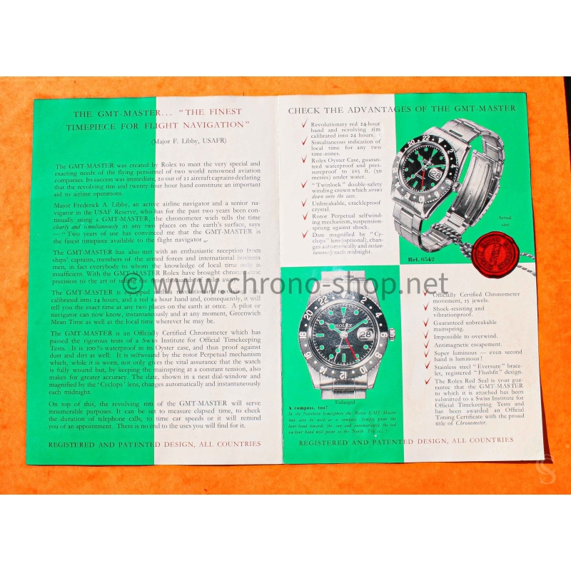 Rolex GMT MASTER 6542 Rare Livret de 1959 Document anglais Notice Montres anciennes ROLEX GMT MASTER 6542 bakelite