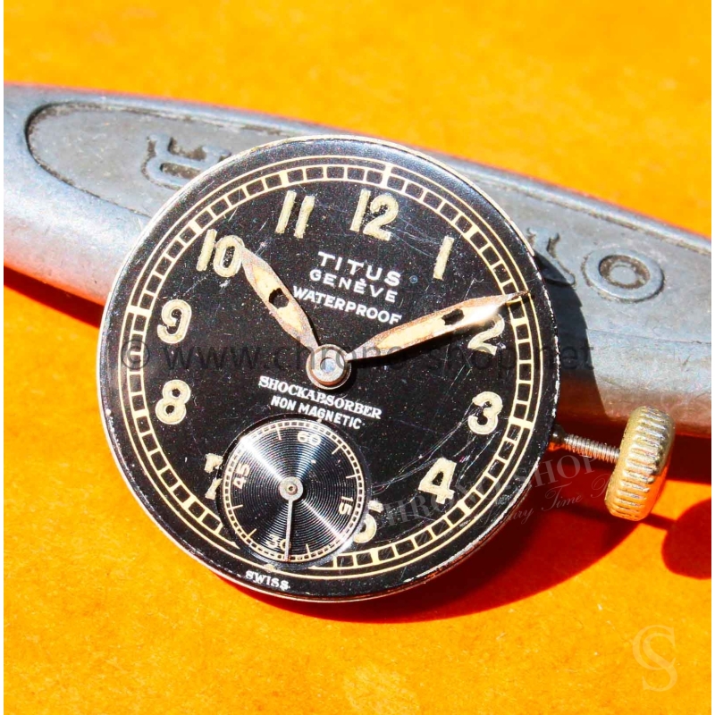 Titus Genève Waterproof Shockabsorber Cadran noir type militaire petite seconde avec calibre manuel