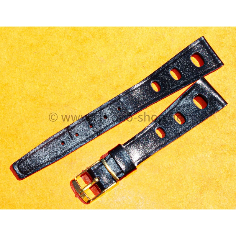 Vintage 1970s military-style pilot watch strap 18/12mm in patinated black faux leather strong vintage character