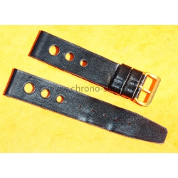 Vintage 1970s military-style pilot watch strap 18/16mm in patinated black faux leather strong vintage character