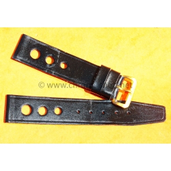 Vintage 1970s military-style pilot watch strap 18/16mm in patinated black faux leather strong vintage character