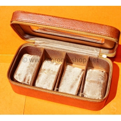 Vintage watch box case tobacco-brown leather style 4 slots watch presentation/storage vintage watches