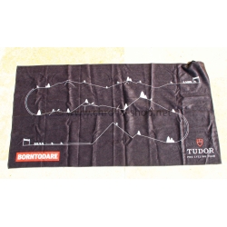 Tudor sports towel accessory in black viscose,featuring Tudor Pro Cycling Team branding