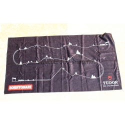 Tudor sports towel accessory in black viscose,featuring Tudor Pro Cycling Team branding