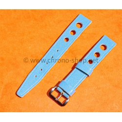 Vintage 14mm racing-style leather watch strap bracelet rallye Turquoise perforations