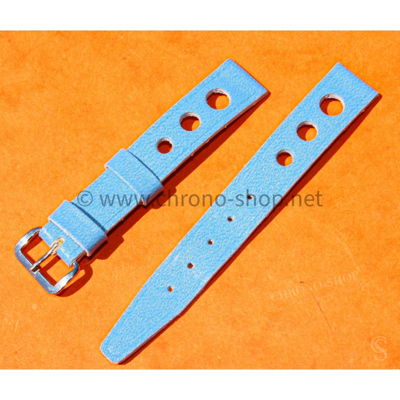 BRACELET RALLY BRACELET RACING PERFORÉ VINTAGE STYLE CUIR BLEU TRURQUOISE 14mm MONTRES VINTAGE
