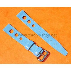 Vintage 14mm racing-style leather watch strap bracelet rallye Turquoise perforations