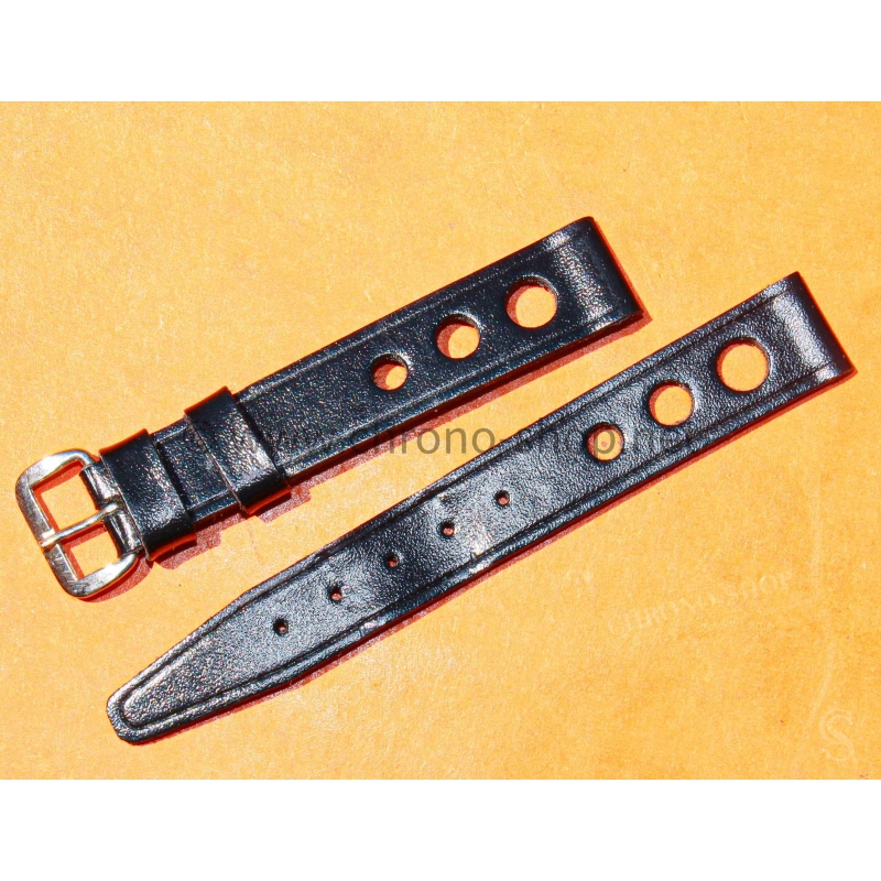 BRACELET RALLY BRACELET RACING PERFORÉ VINTAGE STYLE CUIR COULEUR NOIR 14mm MONTRES VINTAGE DAMES