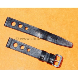 BRACELET RALLY BRACELET RACING PERFORÉ VINTAGE STYLE CUIR COULEUR NOIR 14mm MONTRES VINTAGE DAMES
