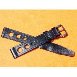 BRACELET RALLY BRACELET RACING PERFORÉ VINTAGE STYLE CUIR COULEUR NOIR 14mm MONTRES VINTAGE DAMES