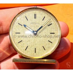 Rare Vintage 60s APPELLA Miniature Travel Alarm Clock 7 Jewels Swiss Made Working Beige dial