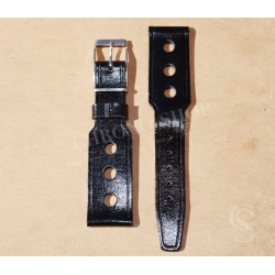Vintage 1970s military-style pilot watch strap 20/14mm in patinated black faux leather strong vintage character