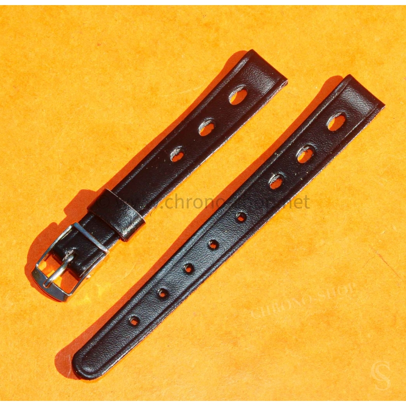 Ladies leather style black color Racing Rally strap 12mm lugs Swiss watch strap bracelet 1970s
