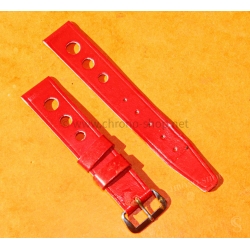 BRACELET RALLY BRACELET 16mm RACING PERFORÉ VINTAGE STYLE CUIR ROUGE MONTRES VINTAGE