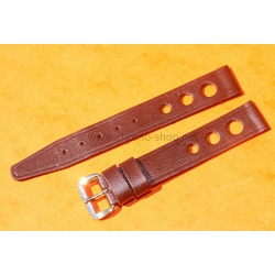 Vintage 14mm racing-style leather watch strap brown color bracelet rallye perforations