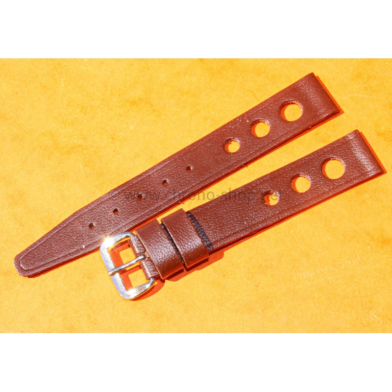 Vintage 14mm racing-style leather watch strap brown color bracelet rallye perforations
