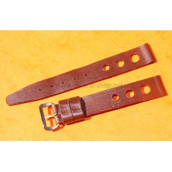 Vintage 14mm racing-style leather watch strap brown color bracelet rallye perforations