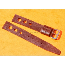 Vintage 14mm racing-style leather watch strap brown color bracelet rallye perforations