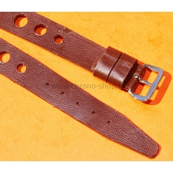 Vintage 14mm racing-style leather watch strap brown color bracelet rallye perforations