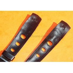 Vintage 24mm racing-style leather watch strap black color bracelet rallye perforations