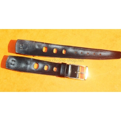 Vintage 24mm racing-style leather watch strap black color bracelet rallye perforations