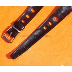 Vintage 24mm racing-style leather watch strap black color bracelet rallye perforations