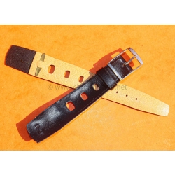 Vintage 24mm racing-style leather watch strap black color bracelet rallye perforations