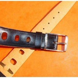 Vintage 24mm racing-style leather watch strap black color bracelet rallye perforations