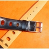 Vintage 24mm racing-style leather watch strap black color bracelet rallye perforations