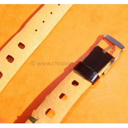 Vintage 24mm racing-style leather watch strap black color bracelet rallye perforations
