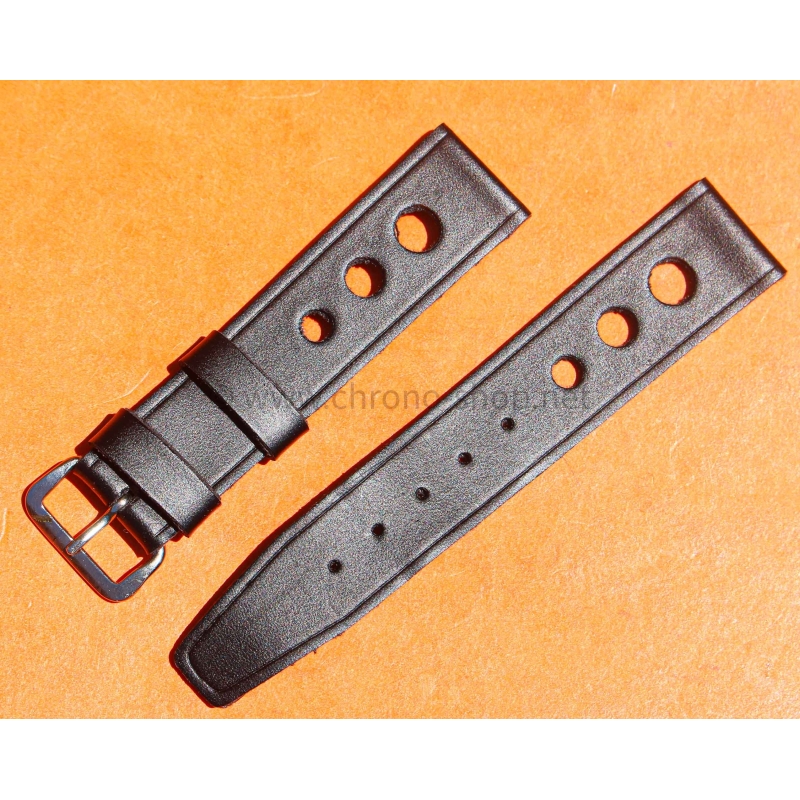 Vintage watch strap 1970s military style pilot 18mm in patinated black faux leather strong vintage character