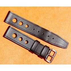 Vintage watch strap 1970s military style pilot 18mm in patinated black faux leather strong vintage character