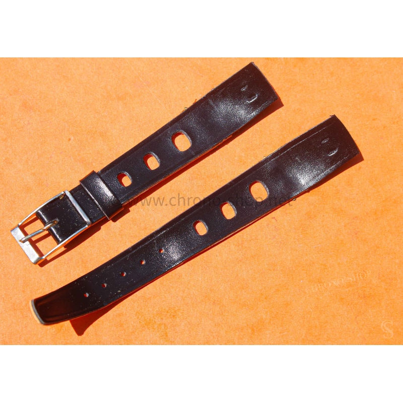 Vintage watch strap 1970s military-style pilot 18mm in patinated black faux leather strong vintage character