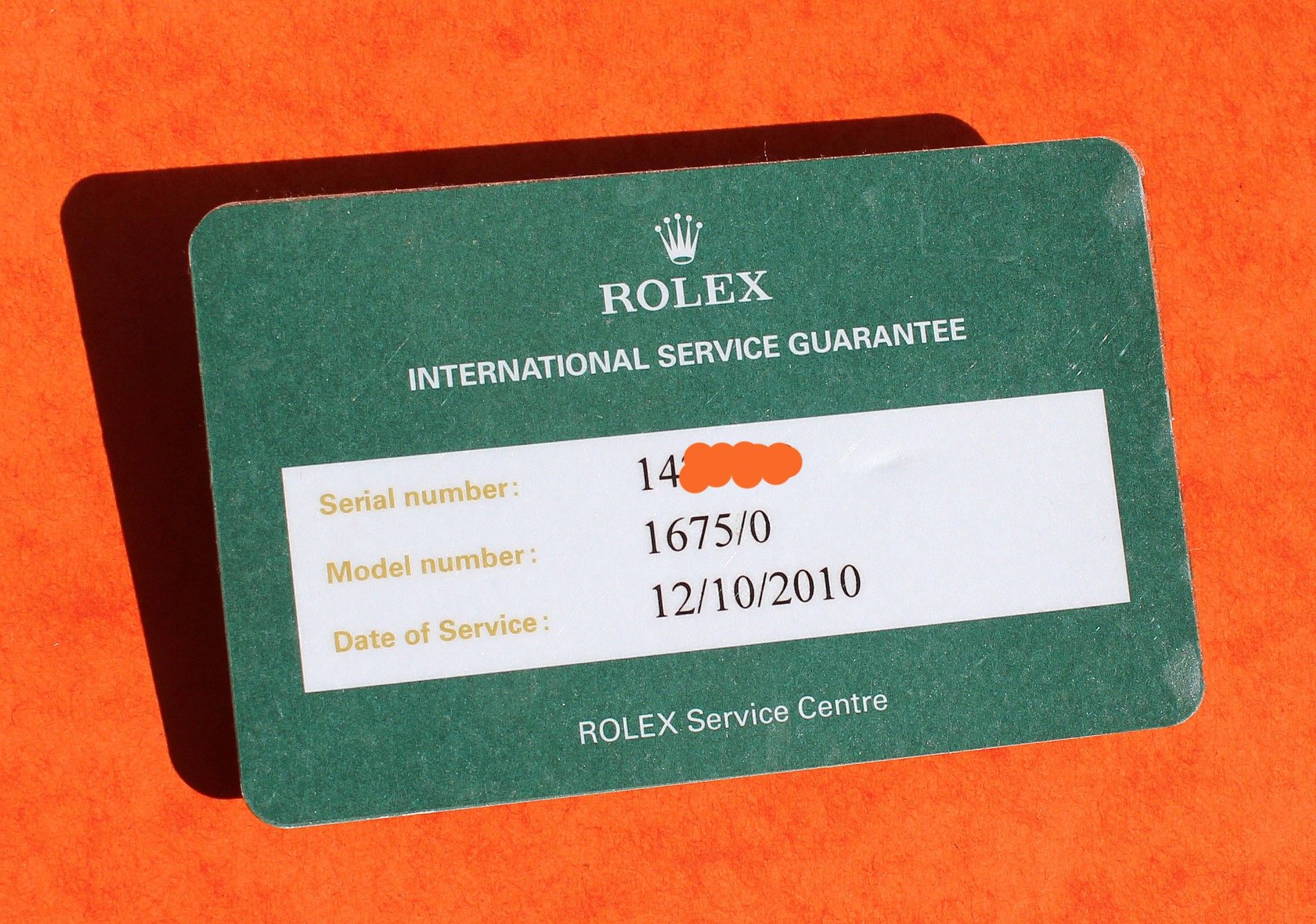 rolex service card