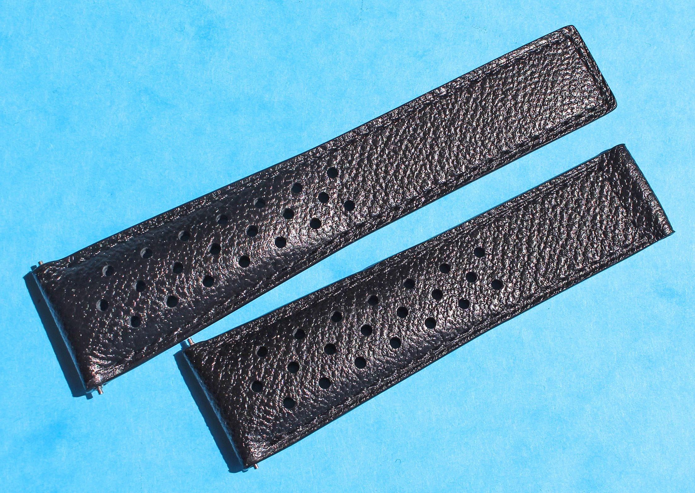 22mm Black Leather Watch Strap For TAG Heuer Monaco Carrera (CAW211C, FC6241) - Ewatchparts