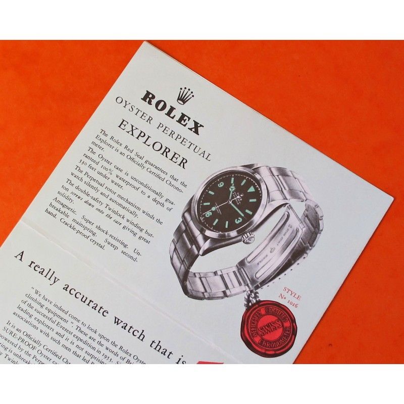 VINTAGE Rolex Brochure for EXPLORER MODEL 1016 from 1962 EXTREMELY RARE 